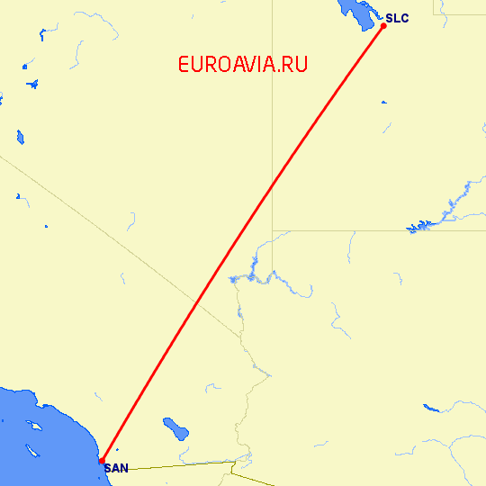 перелет Сан Диего — Солт Лейк Сити на карте