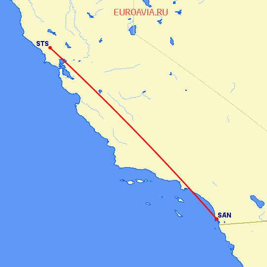 перелет Сан Диего — Санта Роса на карте