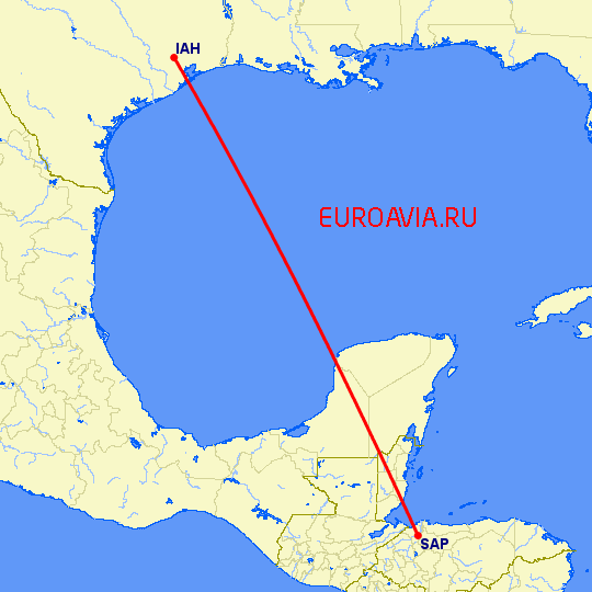 перелет San Pedro Sula — Хьюстон на карте