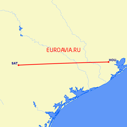 перелет Сан Антонио — Хьюстон на карте