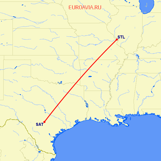 перелет Сан Антонио — Сент Луис на карте