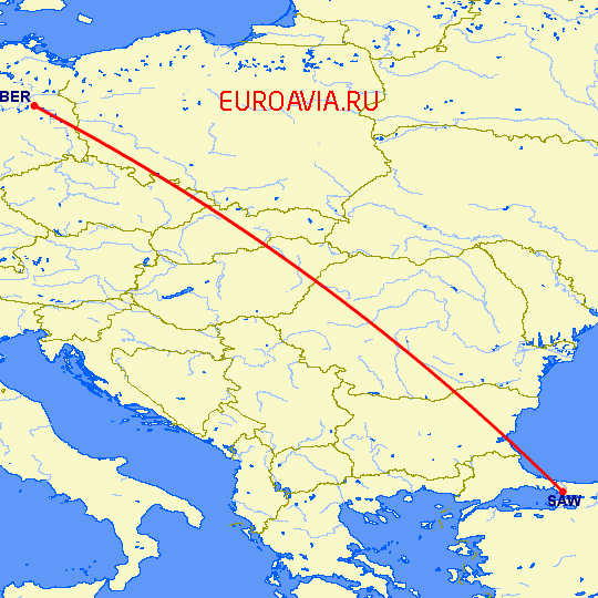 перелет Стамбул — Берлин на карте