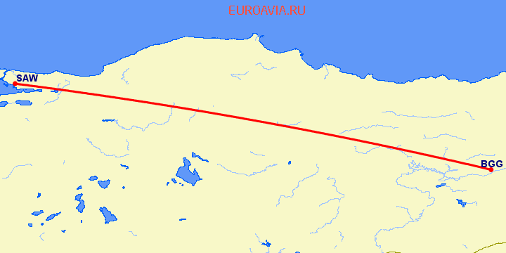 перелет Стамбул — Bongouanou на карте