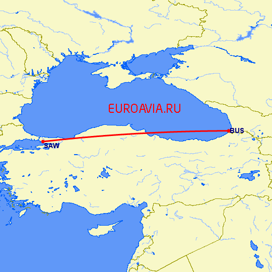 перелет Стамбул — Батуми на карте