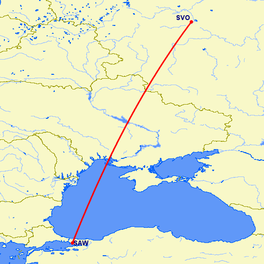 перелет Стамбул — Москва на карте
