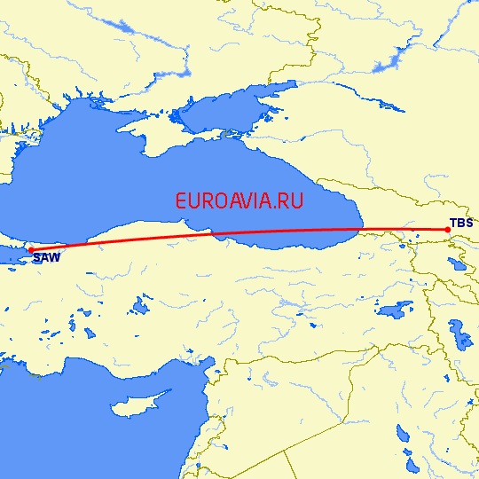 перелет Стамбул — Тбилиси на карте