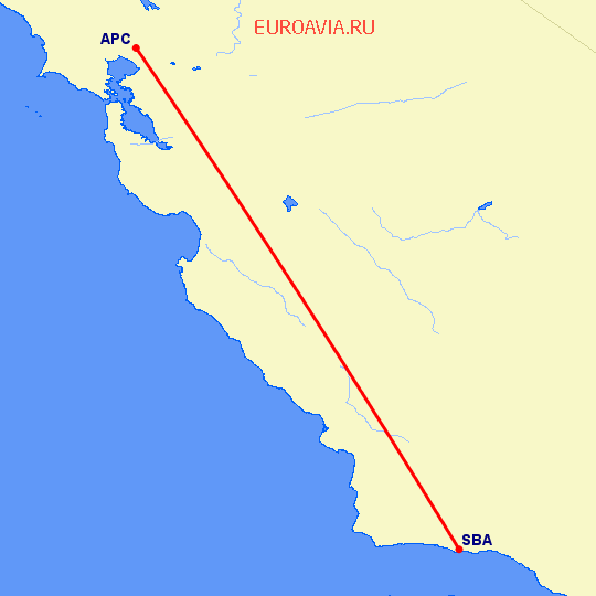 перелет Санта Барбара — Напа на карте