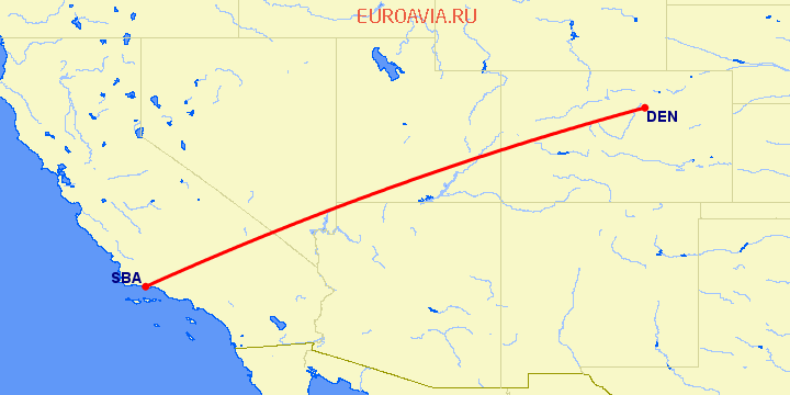 перелет Санта Барбара — Денвер на карте