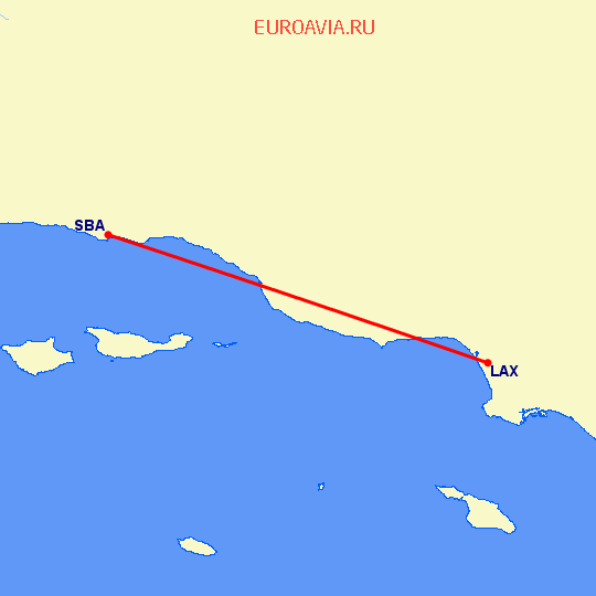 перелет Санта Барбара — Лос Анджелес на карте
