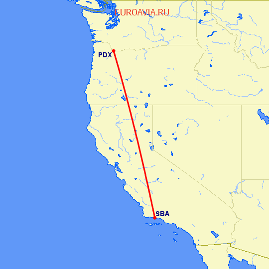 перелет Санта Барбара — Портленд на карте