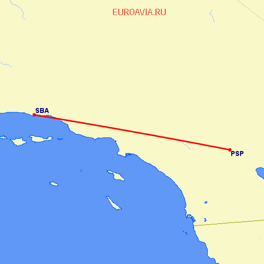 перелет Санта Барбара — Палм Спрингс на карте