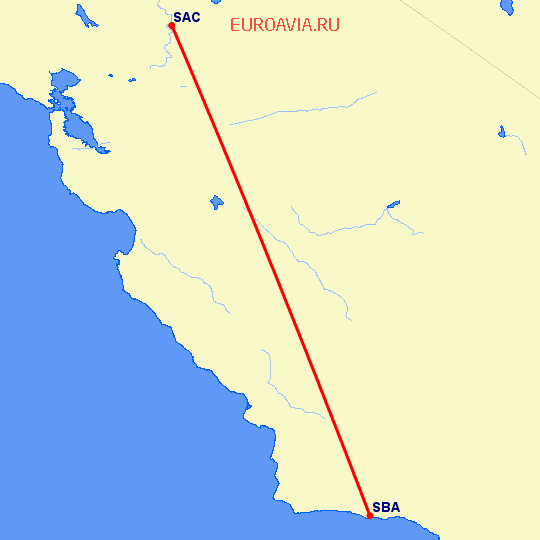перелет Санта Барбара — Сакраменто на карте
