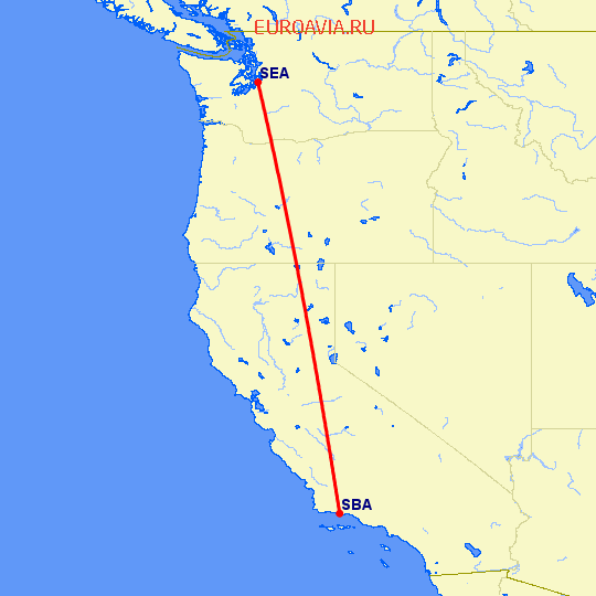 перелет Санта Барбара — Сиэтл на карте