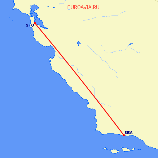 перелет Санта Барбара — Сан Франциско на карте