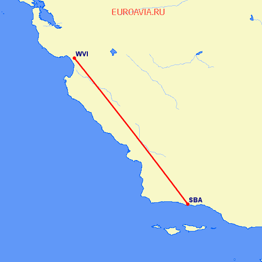 перелет Санта Барбара — Watsonville на карте