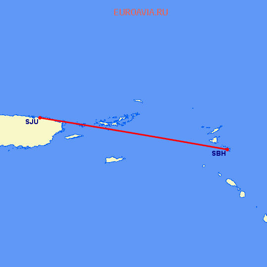 перелет St Barthelemy — Сан Хуан на карте