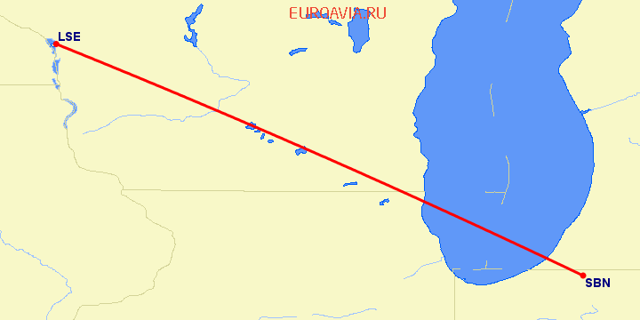 перелет South Bend — La Crosse на карте