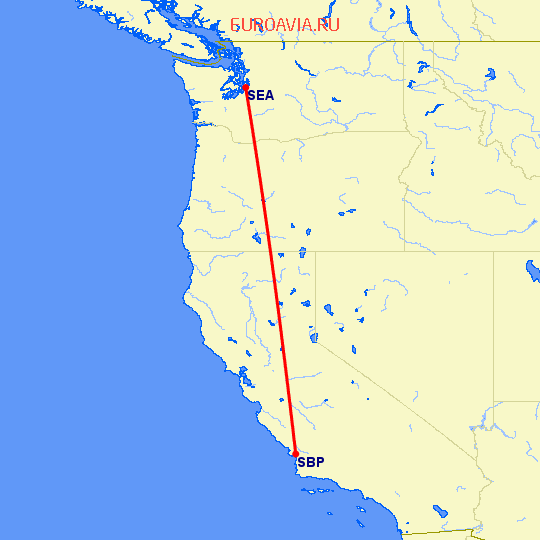перелет Сан Луис Обиспо — Сиэтл на карте
