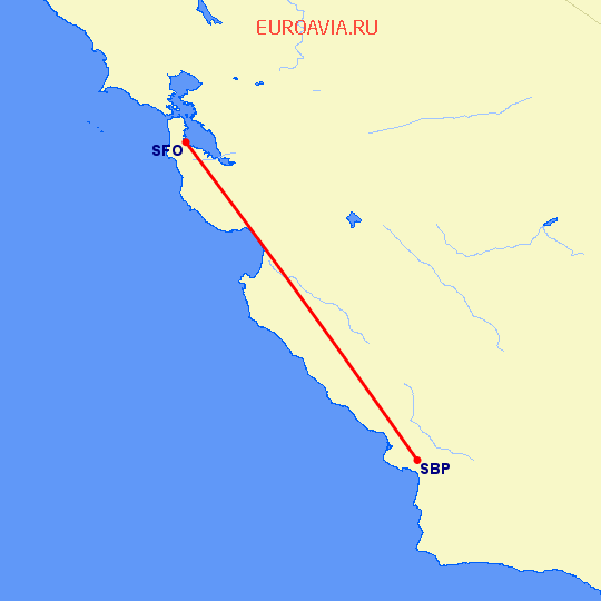 перелет Сан Луис Обиспо — Сан Франциско на карте