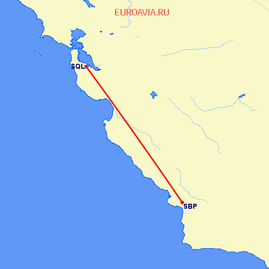перелет Сан Луис Обиспо — Сан Карлос на карте