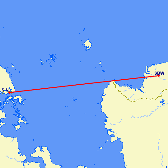 перелет Sibu — Сингапур на карте
