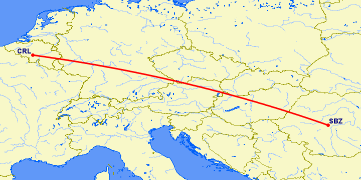 перелет Сибиу — Шарлеруа на карте