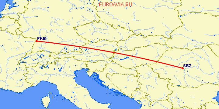 перелет Сибиу — Карлсруэ-Баден Баден на карте