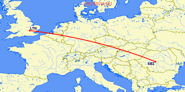 перелет Сибиу — Luton на карте