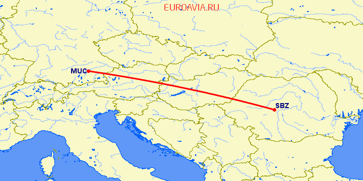 перелет Сибиу — Мюнхен на карте