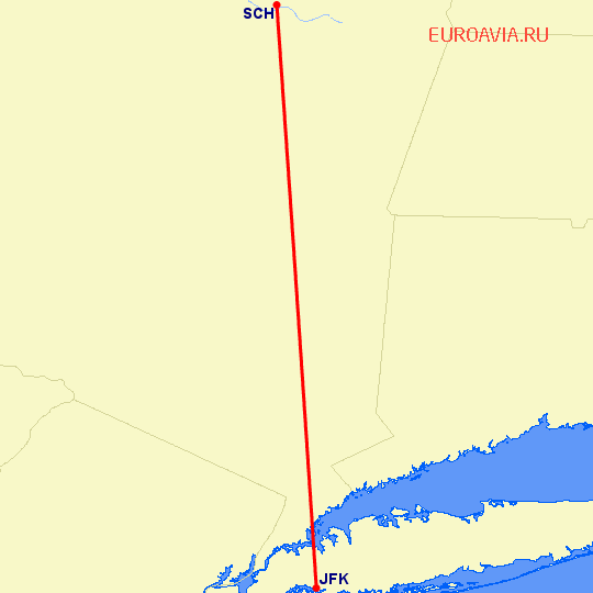 перелет Schenectady, NY — Нью Йорк на карте