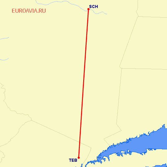 перелет Schenectady, NY — Teterboro на карте