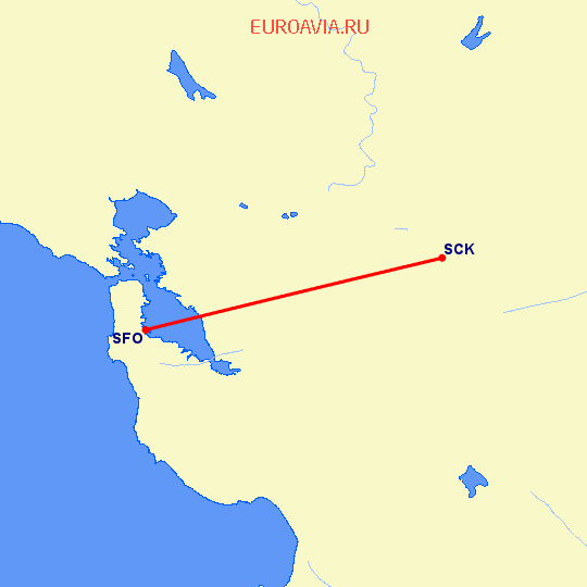 перелет Stockton — Сан Франциско на карте