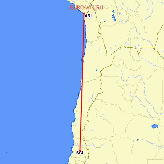 перелет Сантьяго — Арика на карте