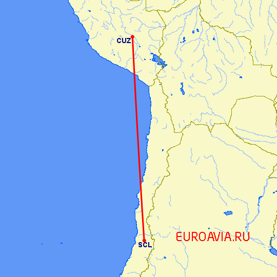 перелет Сантьяго — Куско на карте