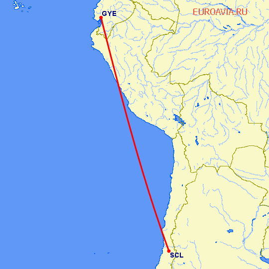 перелет Сантьяго — Гуайяквил на карте
