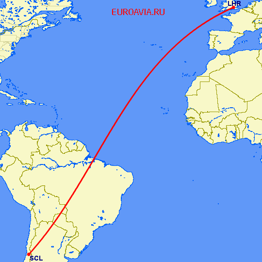 перелет Сантьяго — Лондон на карте