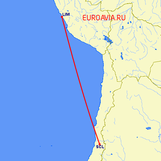 перелет Сантьяго — Лима на карте
