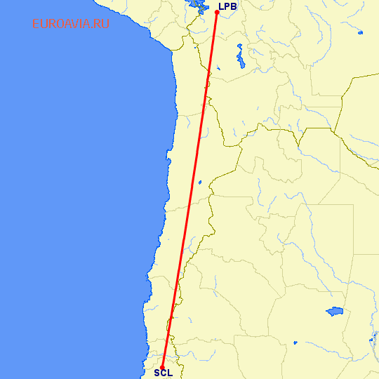 перелет Сантьяго — Ла Пас на карте