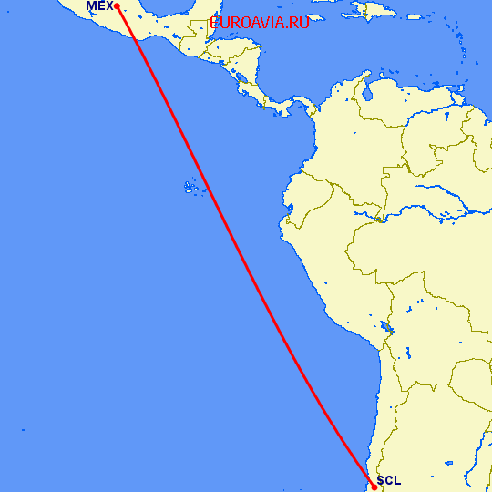 перелет Сантьяго — Мексико Сити на карте