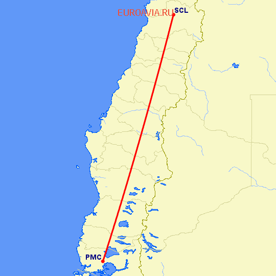 перелет Сантьяго — Пуэрто Монт на карте