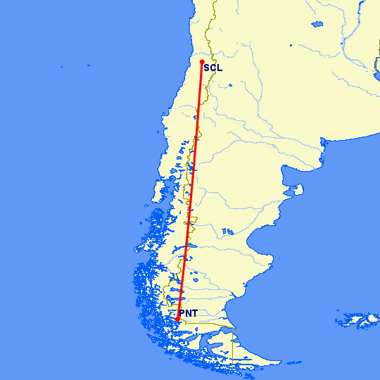 перелет Сантьяго — Пуэрто Наталес на карте