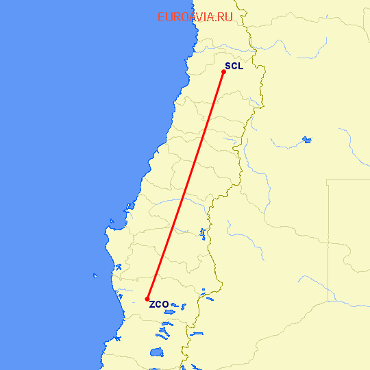 перелет Сантьяго — Темуко на карте