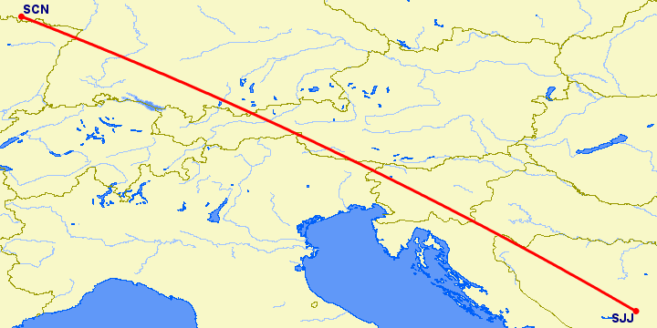 перелет Саарбрюккен — Сараево на карте