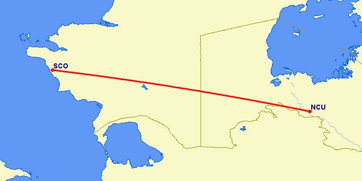 перелет Актау — Нукус на карте