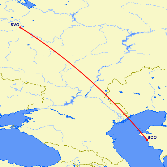 перелет Актау — Москва на карте