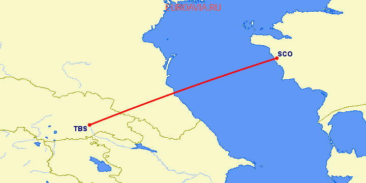 перелет Актау — Тбилиси на карте