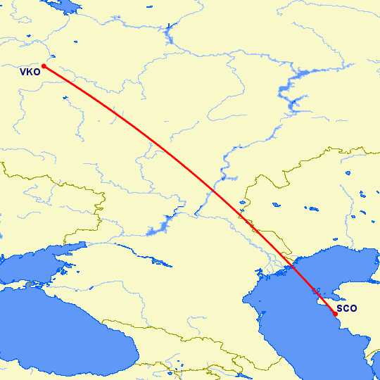 перелет Актау — Москва на карте
