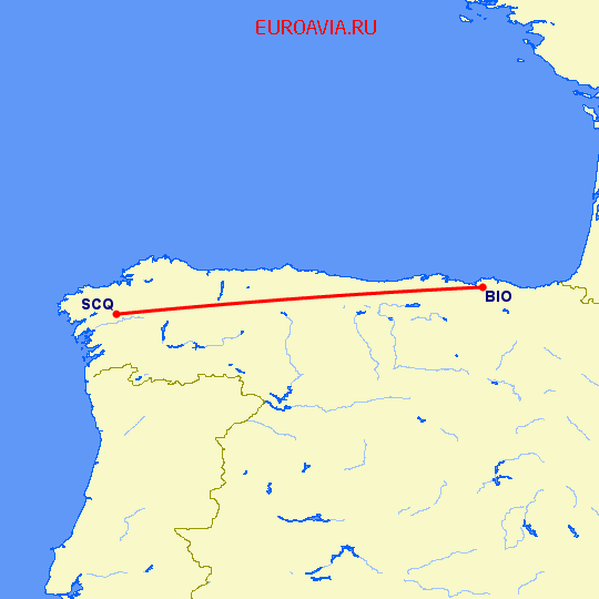 перелет Сантьяго де Компостела — Бильбао на карте