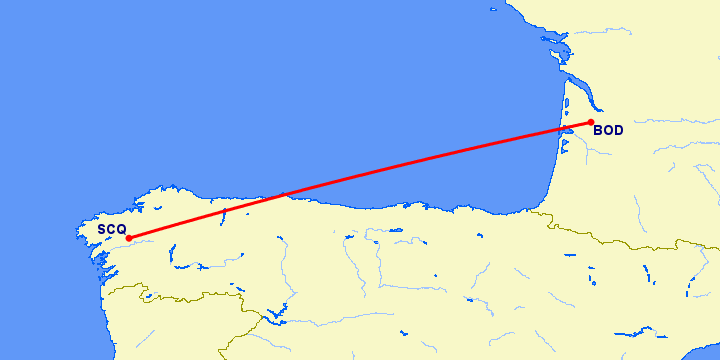 перелет Сантьяго де Компостела — Бордо на карте