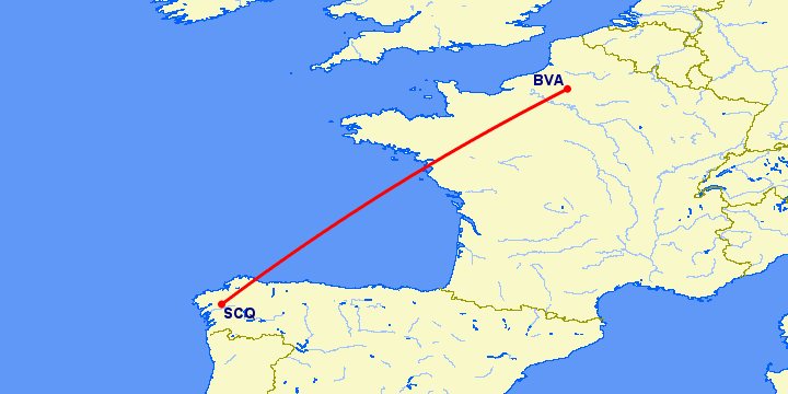 перелет Сантьяго де Компостела — Париж на карте